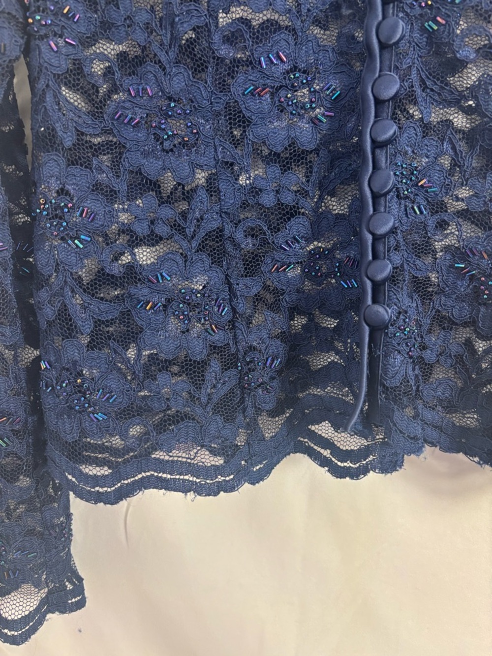 Lace Beaded Long Flare Sleeve Witchy Whimsigoth Sheer Button Up Blouse Size L - Picture 6 of 16